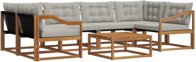 vidaXL Outdoor-Sofagarnitur 7-teilig aus massivem Akazienholz mit Textilene und Kissen in Grau und Natur - Bild 1