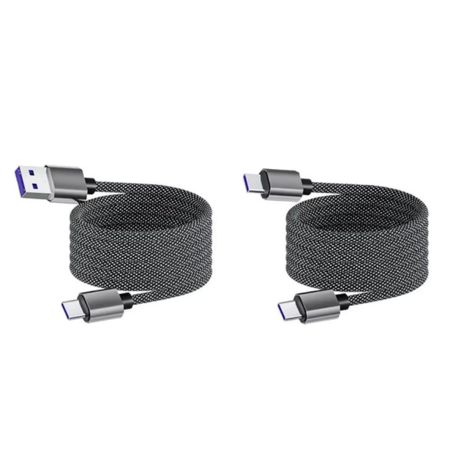 66W Magnetisches USB-C zu USB-C und USB-A zu Typ-C Schnellladekabel aus geflochtenem Nylon in Schwarz - Bild 6
