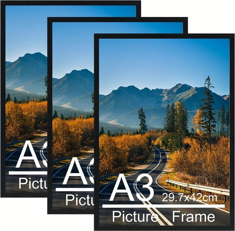 3er-Pack A3 Posterrahmen in Schwarz aus MDF-Holz mit bruchsicherem Kunststoff für die Wandmontage - Bild 1