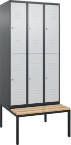 C+P Doppelstock-Spind Classic PLUS Sitzbank mit 3 Abteilen und Zylinderschloss, Sitzfläche aus Buche-Hartholz, B/T/H: 212,0 x 90,0 x 81,5 cm - Bild 1