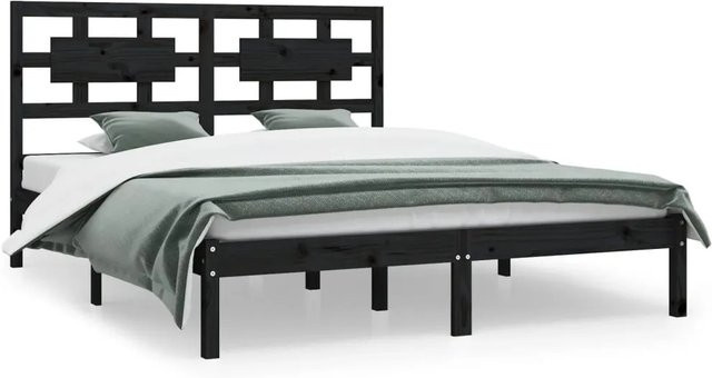 vidaXL Massivholzbett aus Kiefer in Schwarz im rustikalen Design B/T: 200 x 200 cm - Bild 1