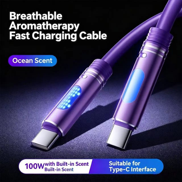 VBVC 240W USB-C Typ-C Schnelllade-Datenkabel mit Umgebungslicht und Flüssigsilikon in Lila für iPhone 15 16 17 PRO MAX und Xiaomi - Bild 1