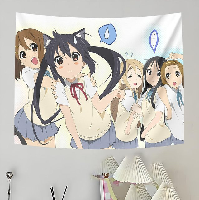 VIKAMA K-ON! Anime Wandteppich mit Mädchen-Motiv und rosa Hasenohren in Pink und Multicolour, Wandbehang für dein Otaku-Schlafzimmer, Breite: 60 cm, Höhe: 40 cm - Bild 1