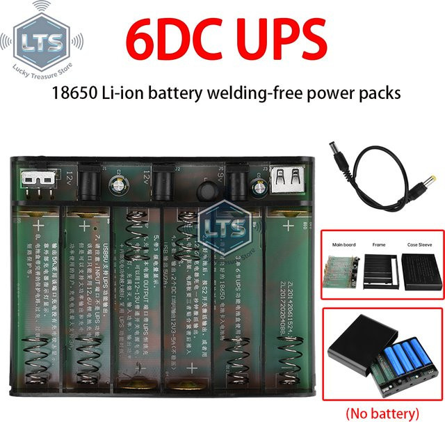 occkic Powerbank-Gehäuse in Schwarz für 6 x 18650 Akkus mit 5V 9V 12V Ausgang für Handy, Tablet und Modem sowie als USV zur unterbrechungsfreien Stromversorgung - Bild 1