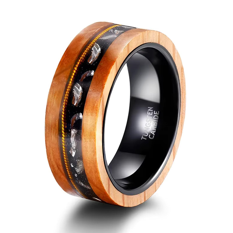 TIGRADE Ring Wolfram, Olivenholz, Schwarz, Herren, 8 mm - Bild 4