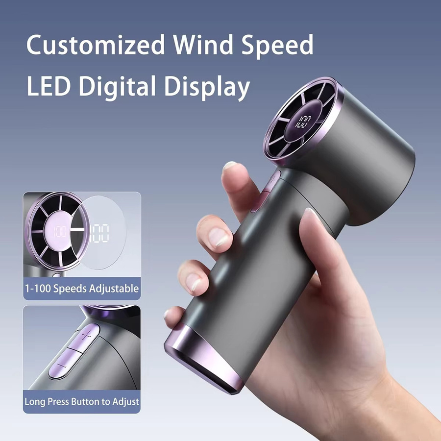 Golden Sunday Tragbarer Mini-USB-Handturbo-Ventilator in Grau mit 5 Stufen und 1-100 Geschwindigkeiten, Wiederaufladbar - Bild 4