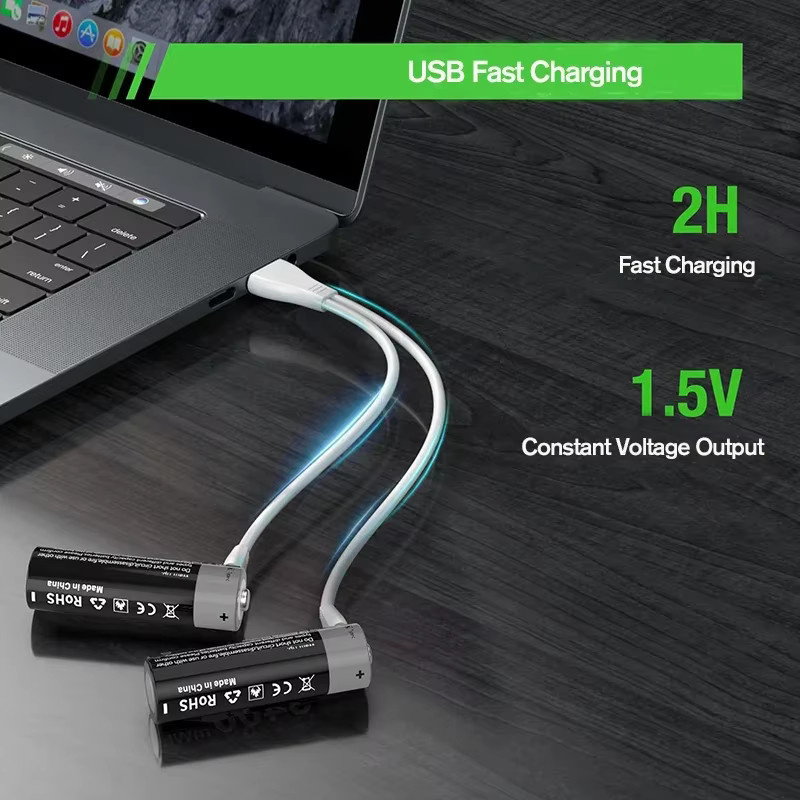 WHITECRANE Wiederaufladbare AA-Lithium-Batterie mit USB Typ C, 1,5 V, 3400 mAh, Schwarz - Bild 3