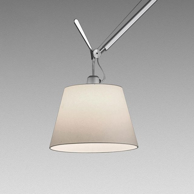 Artemide Tolomeo Sospensione Decentrata Pendelleuchte aus Aluminium und Pergament in Silber und Beige, Schirm-Durchmesser: 24 cm - Bild 1
