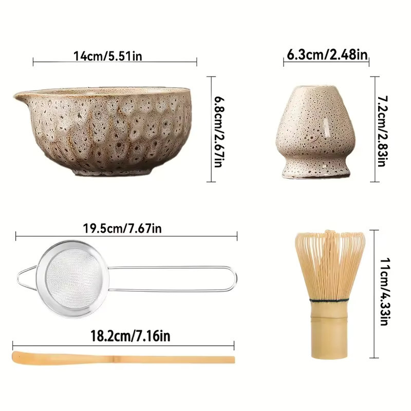 Japanisches Matcha-Keramik-Set von PGY in Rot mit Matcha-Schüssel, Schneebesen und Ständer - Bild 2