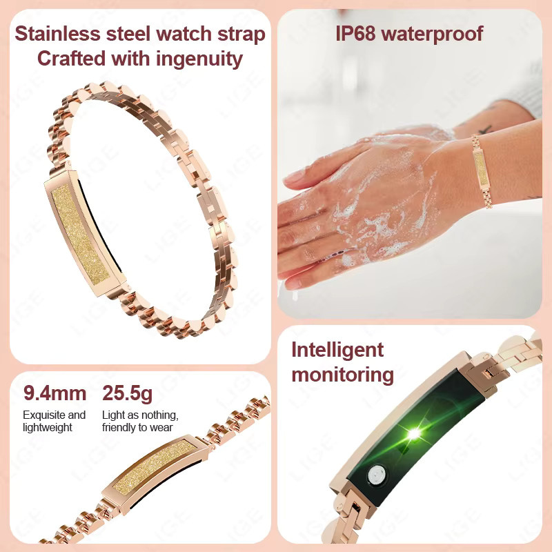 LIGE Smart-Armband für Damen in Gold mit Herzfrequenz- und Schlafüberwachung sowie Schrittzähler und wasserfester Smartwatch - Bild 2