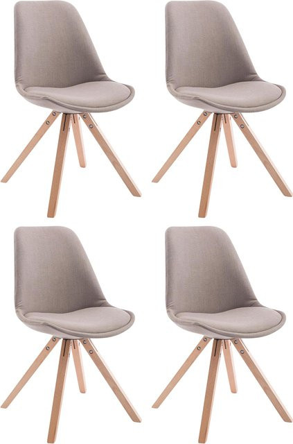 TPFLiving 4er Set Besucherstühle Toulon aus Stoff mit Holzgestell in Taupe und Beige - Bild 1