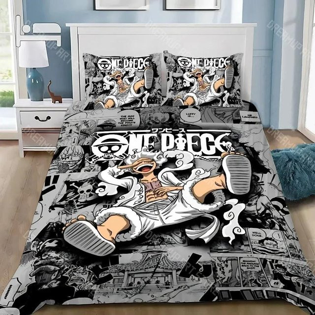 Binchi Fitness One Piece Bettwäsche-Set mit Luffy Cartoon-Druck, Bettbezug und Kissenbezug aus Mikrofaser, Mehrfarbig, B/T: 200 x 200 cm - Bild 1