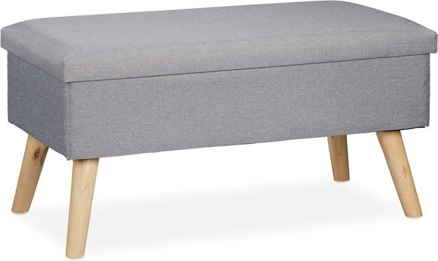 Relaxdays Sitzbank aus Holz mit Stauraum in Grau, B/T/H: 77 x 39 x 39 cm - Bild 1