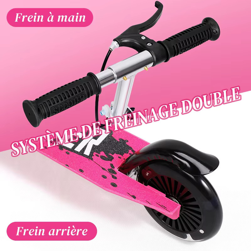Vremota Faltbarer Kinderroller mit Pedalen und Handbremse, höhenverstellbar, Schwarz oder Rosa/Pink - Bild 2