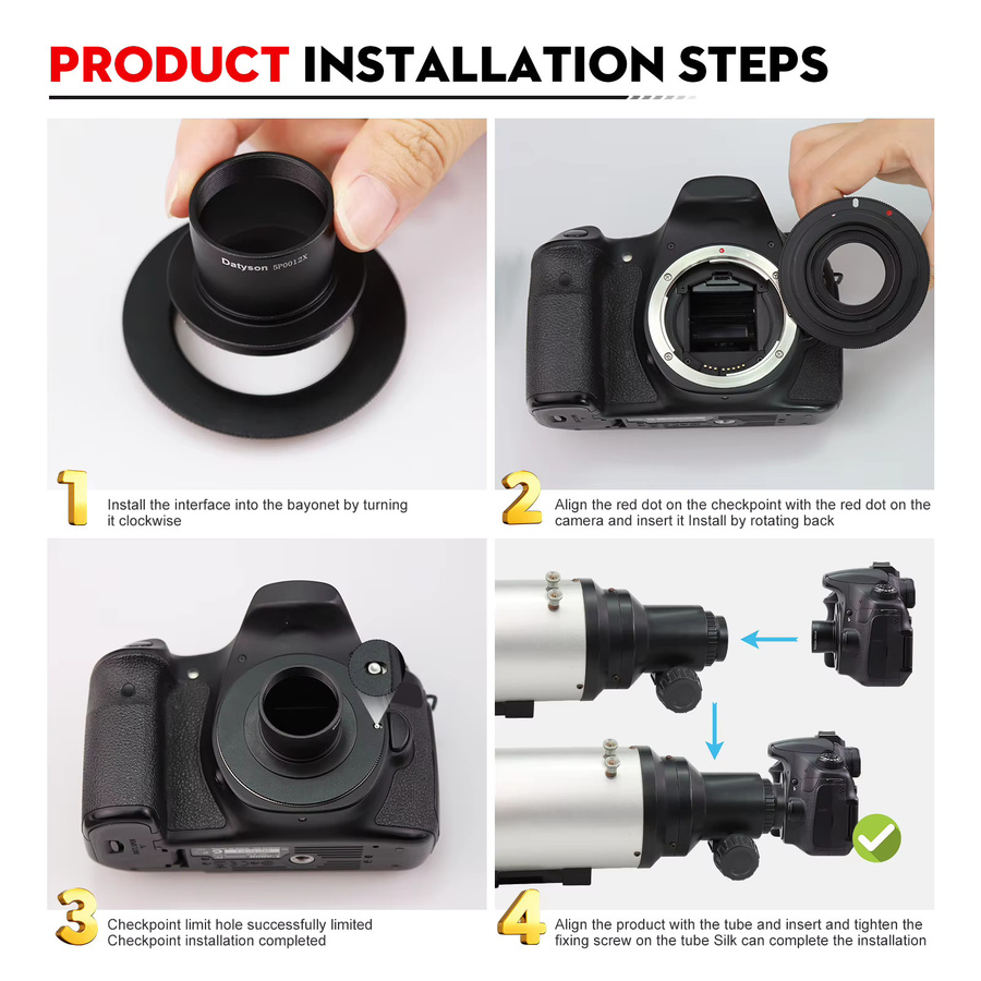 Datyson Teleskop-Fotografie-Adapter mit M42-Kamerahalterung und 2in1-Funktion für Pentax PK DSLR in Schwarz - Bild 2