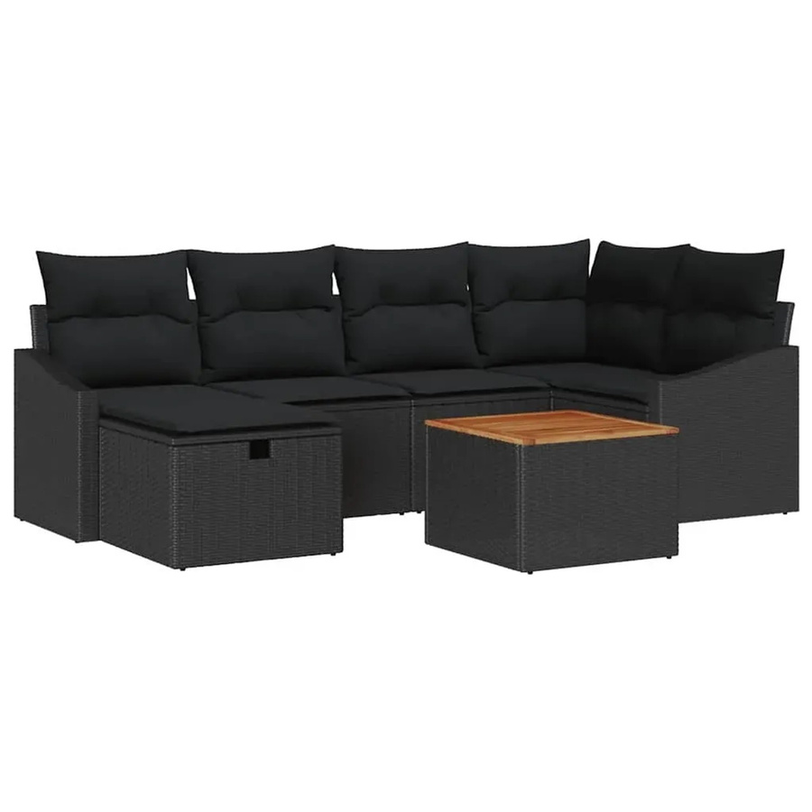 7-tlg. vidaXL Garten-Sofa-Set aus Poly Rattan mit Kissen in Schwarz - Bild 2