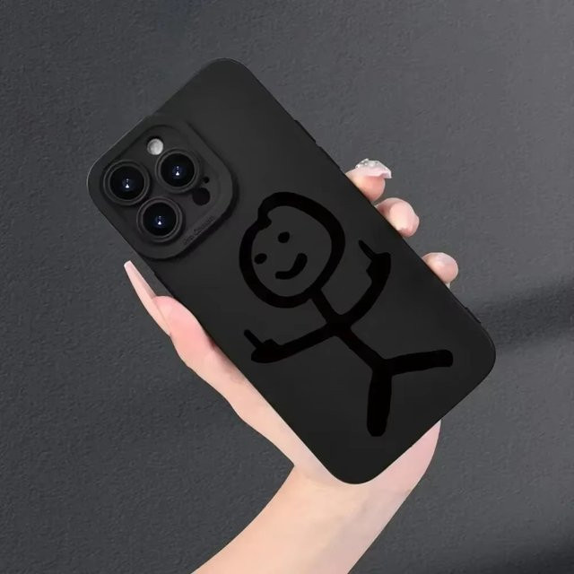 Schwarze Stickman bemalte Luxus-Mode-Telefonhülle als stoßfestes Softcover für iPhone 16 Pro Max 15 14 13 12 11 XS X XR 7 8 Plus - Bild 1