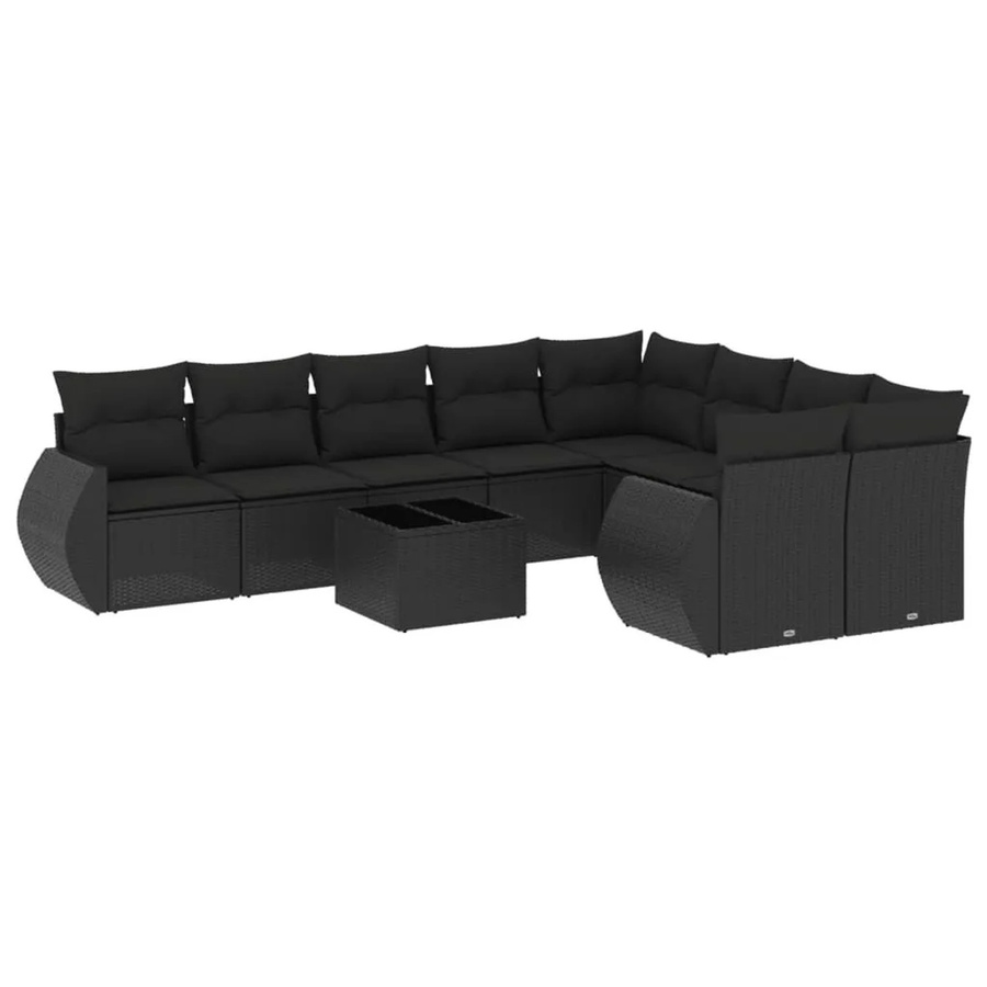 vidaXL 10-tlg. Garten-Sofagarnitur in L-Form aus Poly-Rattan mit Kissen in Schwarz - Bild 2