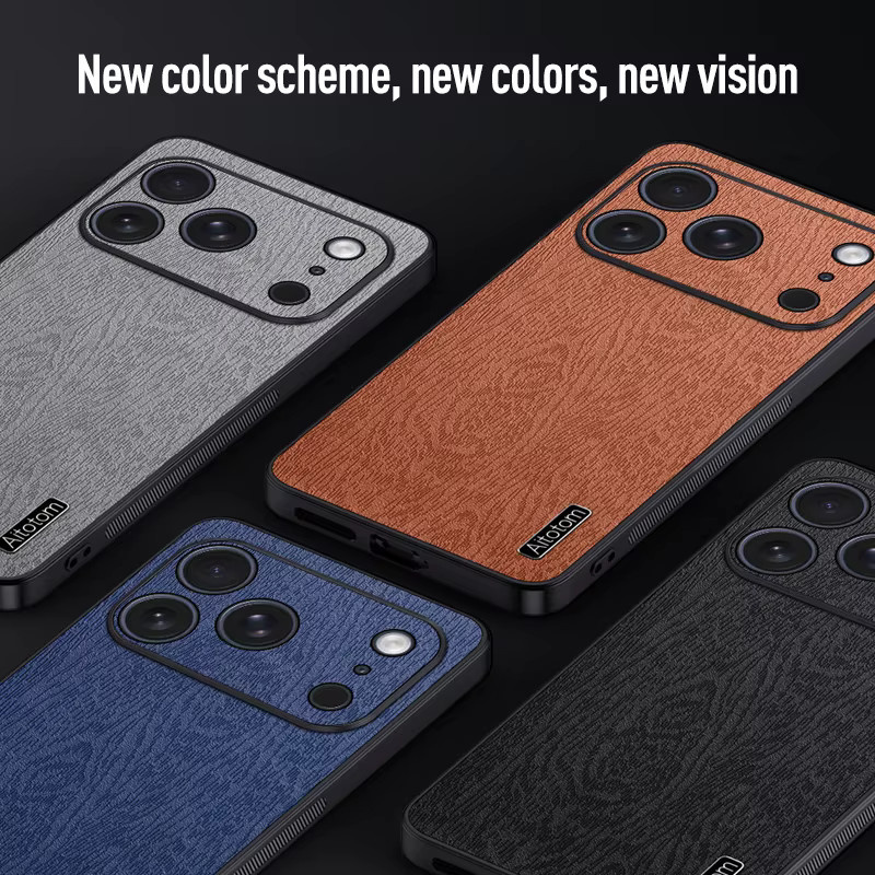 Fudusaidman Leder Handyhülle mit Baumfaser-Optik für Xiaomi 17 15 15T 14 14T 13 13T 12 11 Pro Max Ultra, stoßfest und sturzsicher mit Linsenschutz, Grau/Schwarz - Bild 2