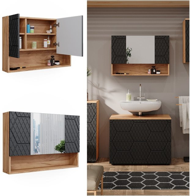 Vicco Badspiegelschrank Irma Eiche Anthrazit mit Goldakzenten B/T/H: 80 x 55 x 55 cm - Bild 1