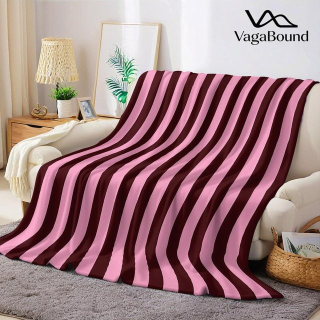 JMG Household Supplies Flanelldecke mit vertikalen Streifen in Rosa und Weinrot, weich und warm, B/B: 100 x 150 cm - Bild 1