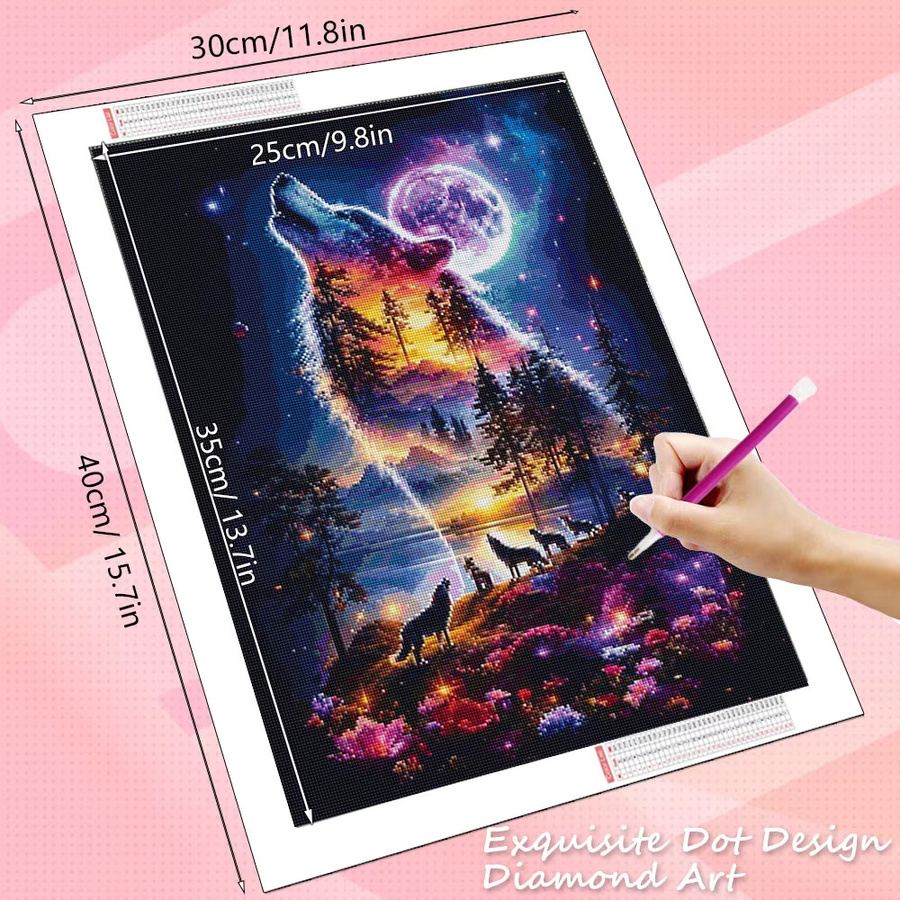 HUACAN Diamond Painting Kit, Wolf, Tier, rund, Bastelset für Erwachsene - Bild 2