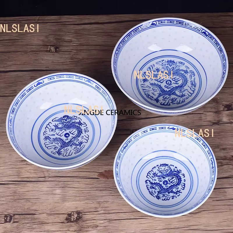 JINGDE CERAMICS Porzellan Suppenschüssel mit Drachenmuster in Blau und Weiß - Bild 4