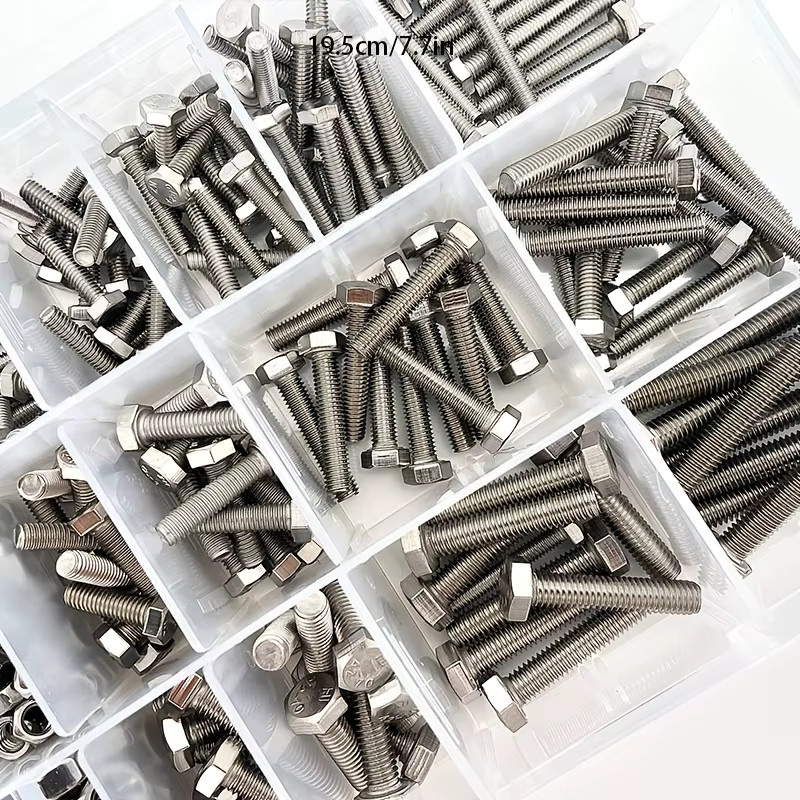 MIVM 300 Stück M4 Edelstahl-Schraubenset aus A2-70 in Silber bestehend aus Sechskantschrauben, Sechskantmuttern, flachen Unterlegscheiben und Federscheiben - Bild 2