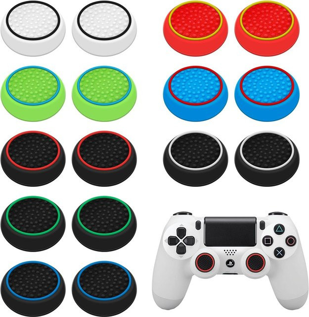 16-teiliges Silikon-Joystick-Kappen Set für PS4 und PS5 in Multicolour, rutschfeste Daumengriffe für Analogsticks - Bild 1