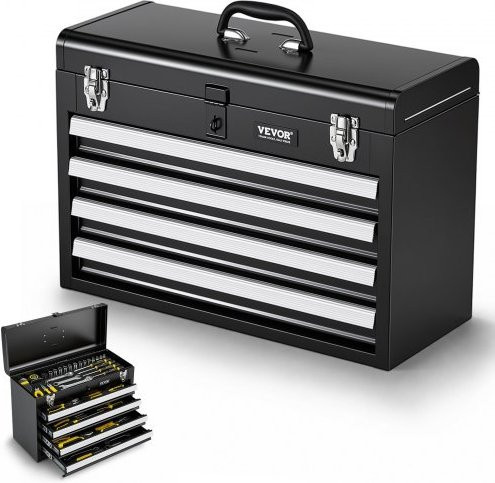VEVOR Werkzeugkasten aus Metall in Schwarz mit 4 Schubladen, Werkzeugkoffer mit EVA-Einlagen und Schubladenverriegelung, B/T/H: 52,0 x 21,8 x 36,1 cm - Bild 1