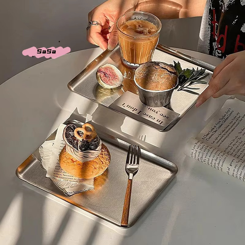 YOWEI S-Nordic Edelstahl Aufbewahrungsschale in Silber, rechteckiges Serviertablett für Kaffeehaus, Snacks und Kuchen - Bild 2