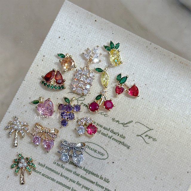 SEENCON Nail Art Schmuck, Kirsche Ananas Kokospalme, Gold Kupfer Zirkonium, Glänzend - Bild 1
