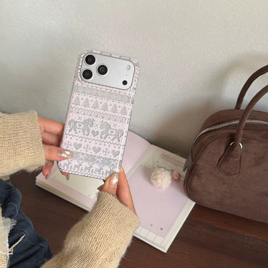 Stoßfeste Handyhülle mit rosa Strickmuster, Pferd und Schneeflocken für iPhone 17, 16, 15 und 14 Pro Max - Bild 5