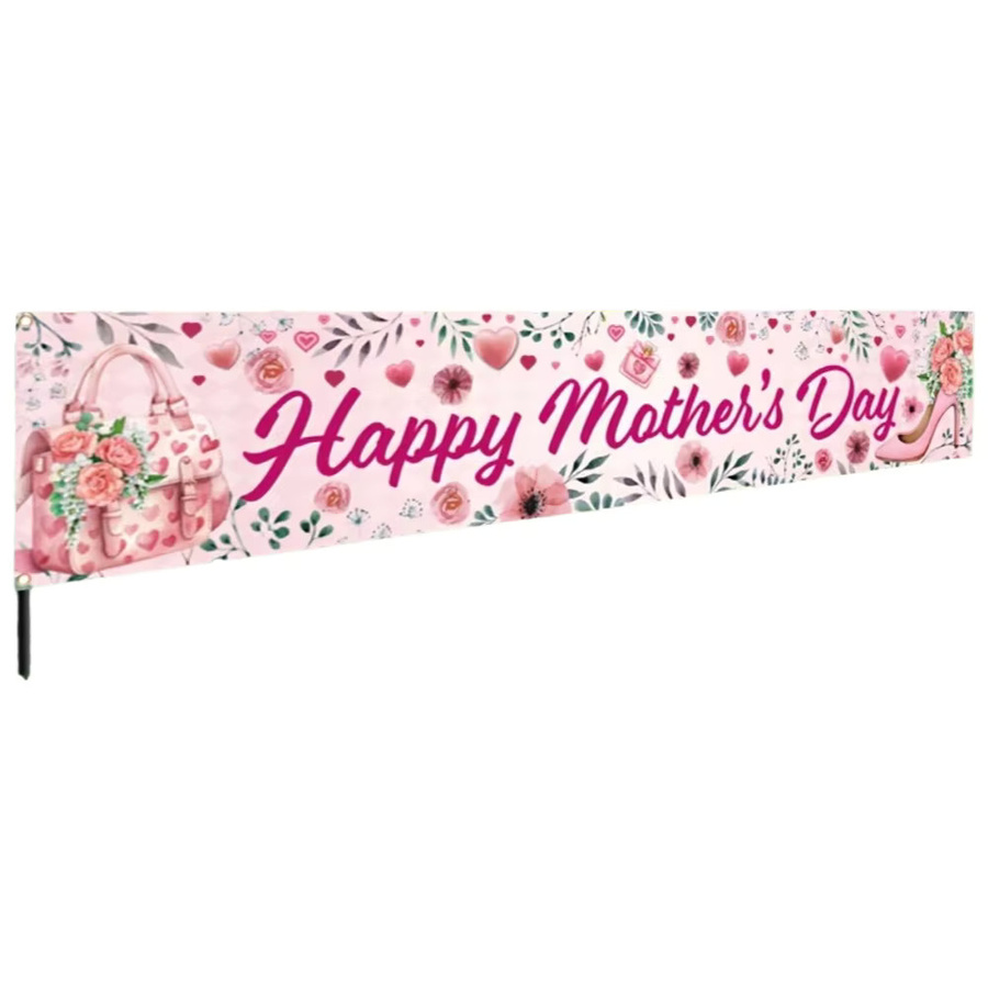 OURFETE Muttertags-Banner mit floralem Design in Pink, B: 180 cm, H: 35 cm - Bild 3
