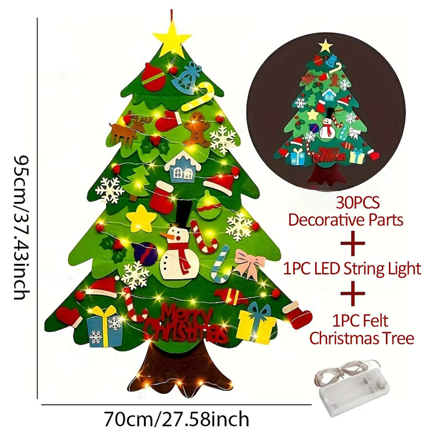 SHIQIAN DIY-Weihnachtsbaum aus Filz mit LED-Leuchten in Grün zur Wanddekoration - Bild 4