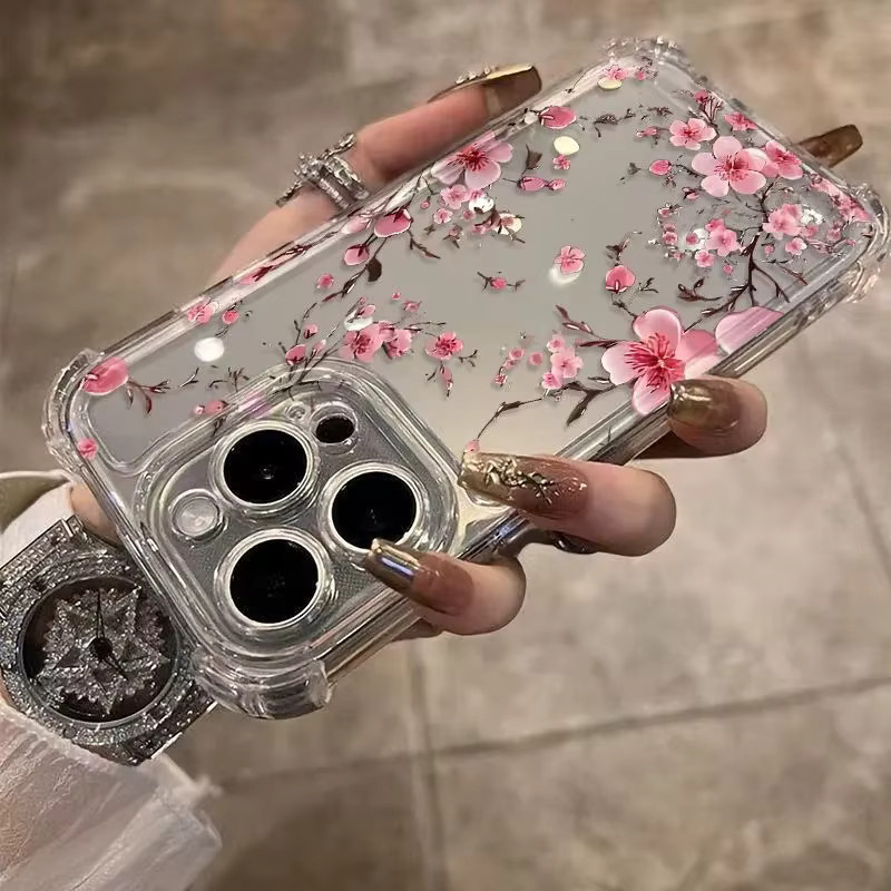 Sturzsichere iPhone Hülle mit Sakura-Muster in Pink und Transparent für Apple iPhone 17 16 15 14 13 12 11 Pro Max Plus X XR XS Max Mini - Bild 2