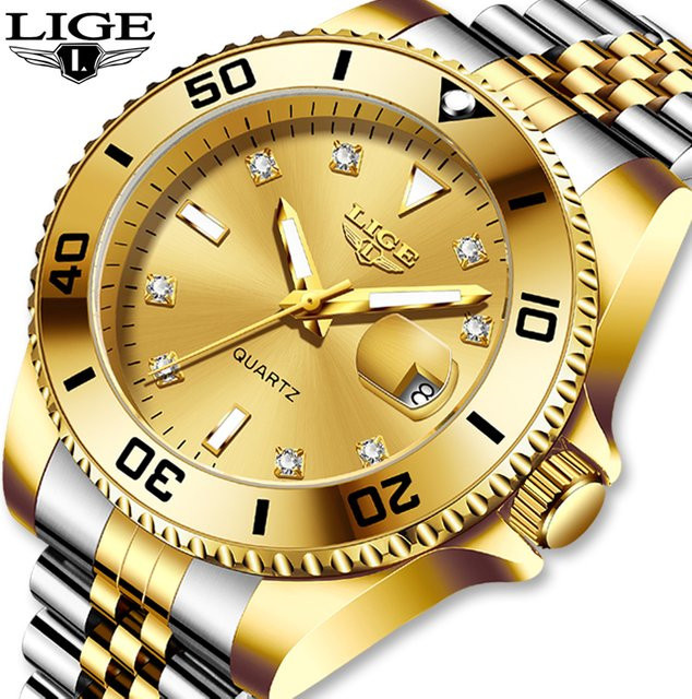 LIGE Armbanduhr Edelstahl, Quarz, Herren, Gold - Bild 1