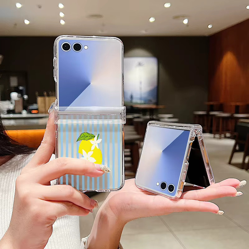 Transparente Handyhülle mit Zitronenmuster und Streifen für Samsung Galaxy Z Flip 8 7 6 5 4 3 5G - Bild 3