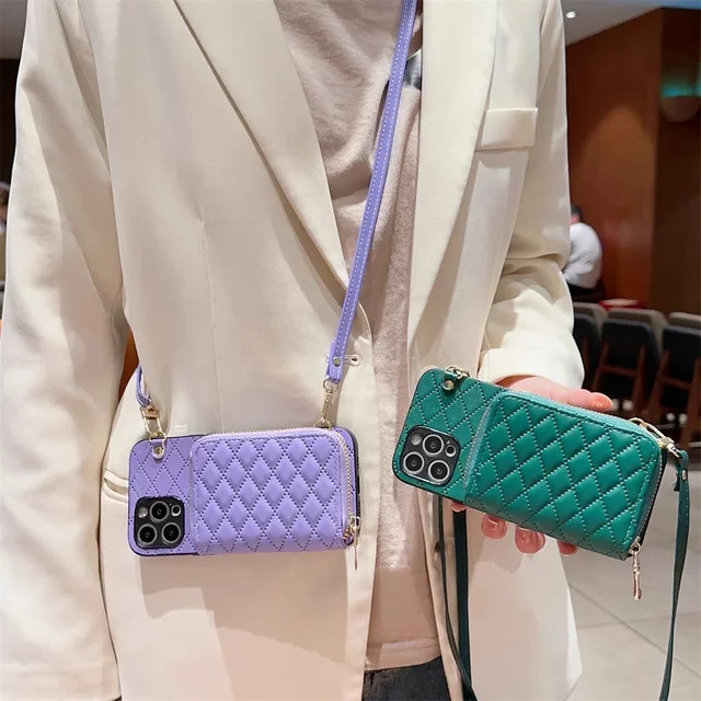Handyhülle als Crossbody-Tasche und Brieftasche aus Leder mit Reißverschluss und Kartenfach für iPhone, Farbe: Weiß - Bild 1