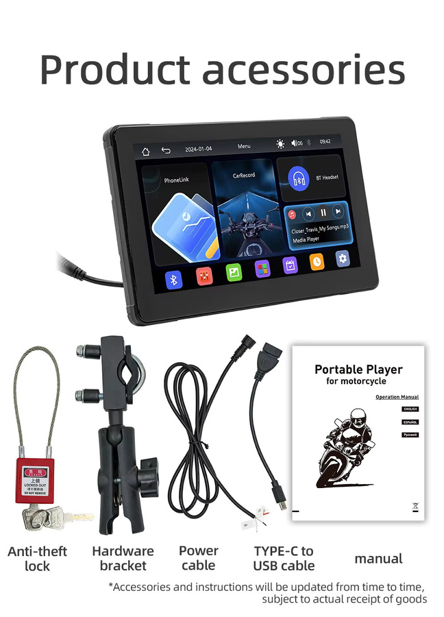 BQCC 7-Zoll Motorrad HD MP5 Fahrrekorder mit Android Auto und CarPlay, wasserdicht IP65, Schwarz - Bild 4