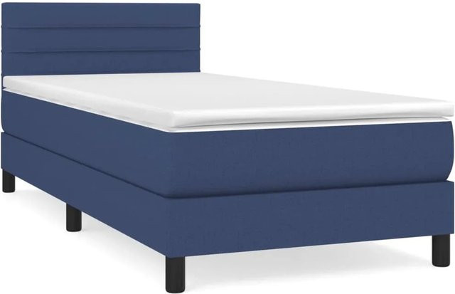 vidaXL Boxspringbett mit Matratze in Blau aus Stoff, Hybrid-Modell mit Taschenfederkern, B/T: 100 x 200 cm - Bild 1
