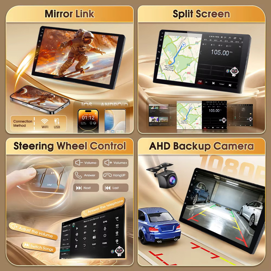 Podofo 2Din Android Autoradio mit 10 Zoll Display, 8 Kerne, 128 GB Speicher, WiFi, GPS, Carplay und Android Auto für Renault Trafic 2001-2010, Opel Vivaro 2006-2010 und Nissan Primastar 2006-2014, Schwarz - Bild 5