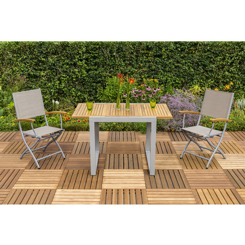Merxx Gartenmöbel-Set Naxos 3-teilig aus Aluminium und Akazienholz in Grau/Silber mit ausziehbarem Tisch - Bild 3