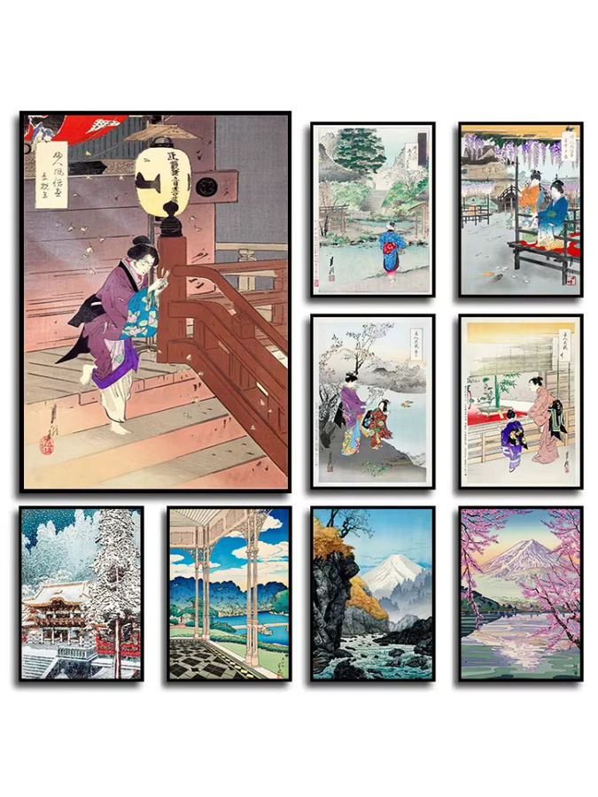 Potdemiel Leinwandbild im Ukiyo-e Stil mit japanischer Landschaft und traditioneller Kunst in Mehrfarbig - Bild 3