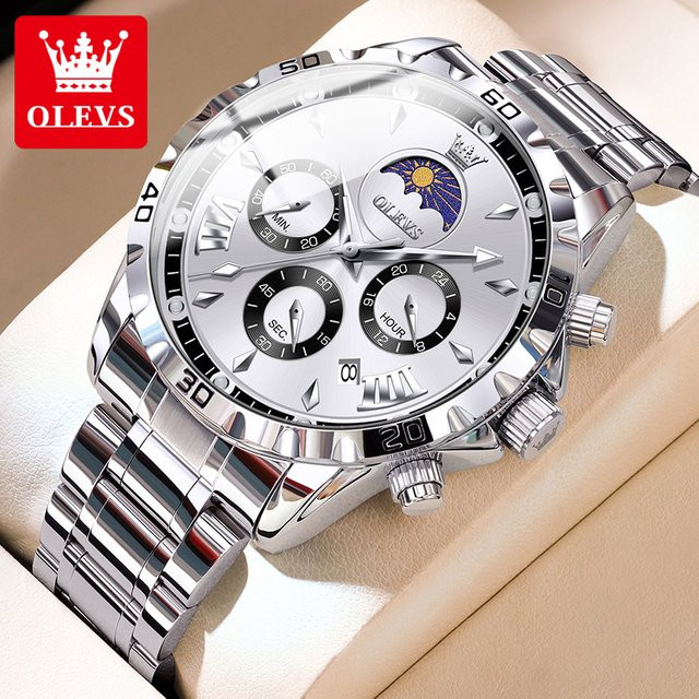 OLEVS Armbanduhr, Chronograph, Quarz, Edelstahl, Schwarz, Herren - Bild 1