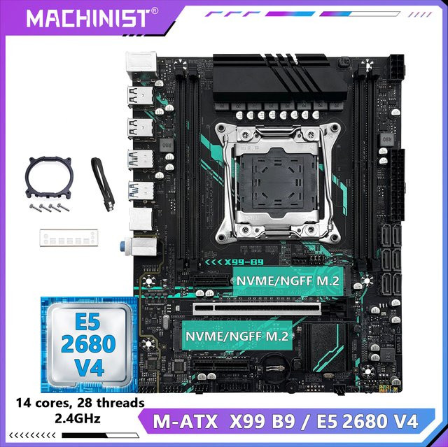 MACHINIST X99 B9 Motherboard mit C612 Chipset, LGA 2011-3 Sockel, optionales Kit mit Xeon E5 2680 V4 Prozessor und 16 GB DDR4 RAM, Schwarz - Bild 1