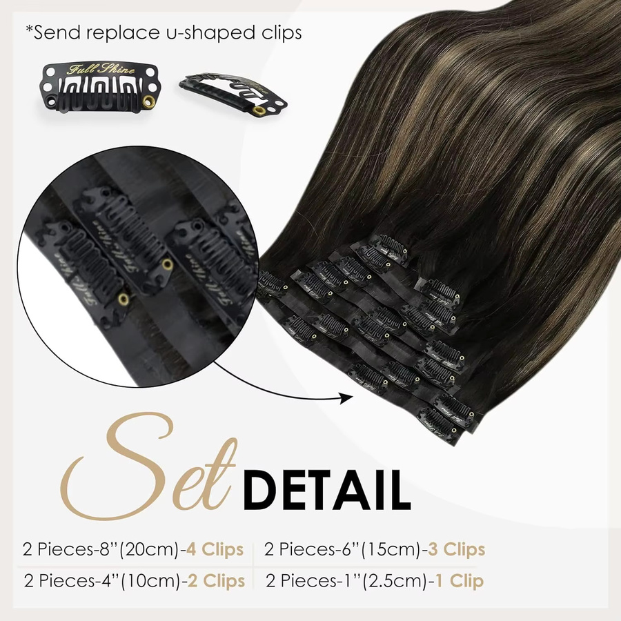 Full Shine Clip-in-Haarverlängerungen, Echthaar, Ombre-Blond, 8 Stück, 100 g - Bild 3