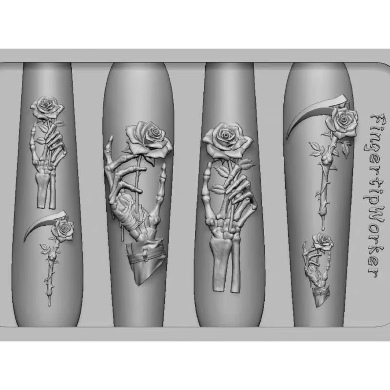 KuZHEN Nail Art Silikon Formen, Rose Blume und Schädel Design - Bild 2