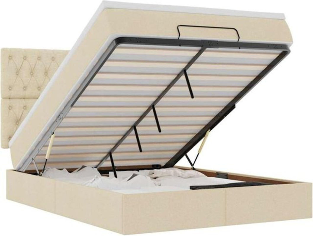vidaxl Ottoman Polsterbett mit Matratze in Beige aus Stoff, B/T/H: 190 x 140 x 128 cm - Bild 1