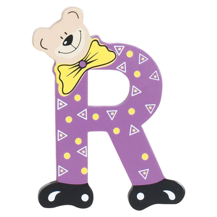 Playshoes Holzbuchstabe R Bär in Multicolour und Lila mit Klebefläche - Bild 1